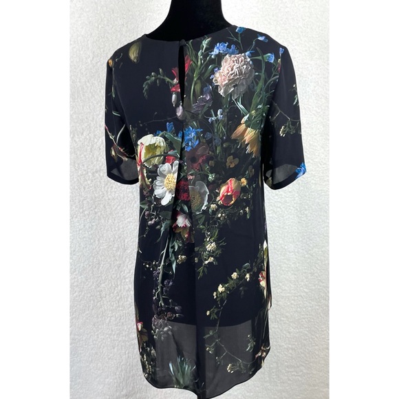 ADAM LIPPES • Black/Multi Floral Print Silk T-Shirt Blouse - Picture 5 of 13